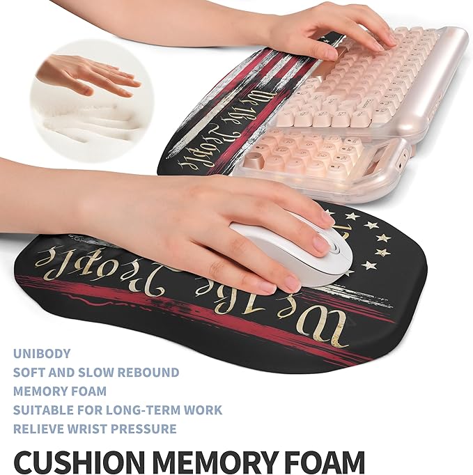 2-in-1 Ergonomic Set, Wave Keyboard Wrist Rest and Massage Slope Mouse Pad Wrist Support, Rebound Memory Foam for Relieve Carpal Tunnel Syndrome and Wrist Pain (Flag)