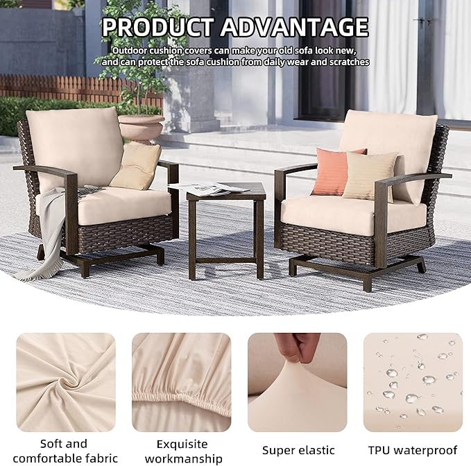 14Pcs Outdoor Cushions Covers Waterproof, Patio Cushion Covers, Stretch Cushion Covers Replacement,Cushion Slipcovers, Furniture Cushion Covers (Beige 2, 14PCS)