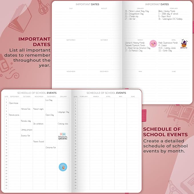 Clever Fox Teacher Planner – School Year Planner with Calendars & Lesson Plans – Teacher Plan Book for Classroom & Homeschool Organization - Undated, 7x10″, Hardcover (Fuchsia)