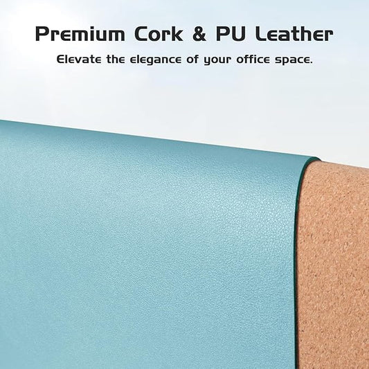 Aothia Double-Sided Desk Pad β 25.6"x13.7" Large Mouse Pad, Leather Desk Mat with Eco Cork Protector, Waterproof Desk Blotter for Office/Home (Blue Topaz)
