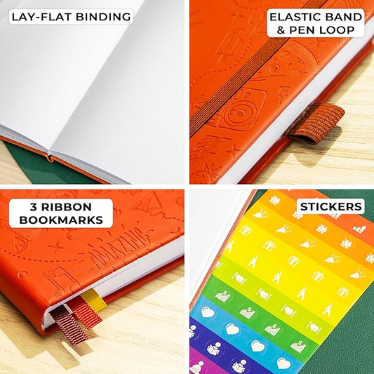 Clever Fox Dotted Journal 2.0 – Compact Planning and Sketching Dot Grid Notebook 120 GSM Thick, No-Bleed Paper – Planner with Pen Loop, Pocket, Ribbons, Stickers A5 - Orange