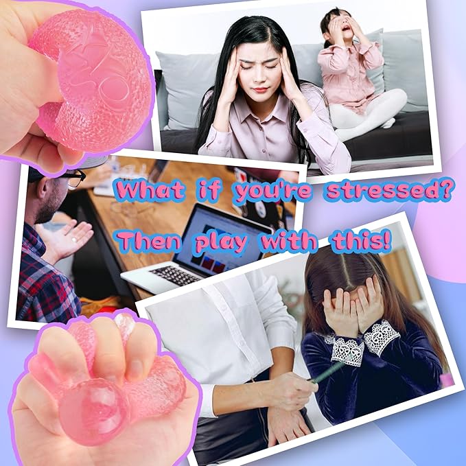 Stress Relief Toys, Strеss Relief Balls, Squeeze Exercise Stress Balls, Gel Strench Balls for Arthritis Hand, Finger, Grip Strengthening and Stress Relief (Pink Ellipsoid)