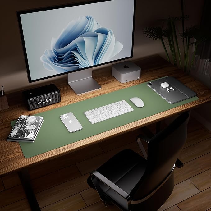 Aothia Leather Desk Pad Protector - Large Mouse Pad, Office Desk Mat, Non-Slip PU Leather Desk Blotter, Laptop Desk Pad, Waterproof Desk Writing Pad for Office and Home (Olive Green, 38" x 13.7")
