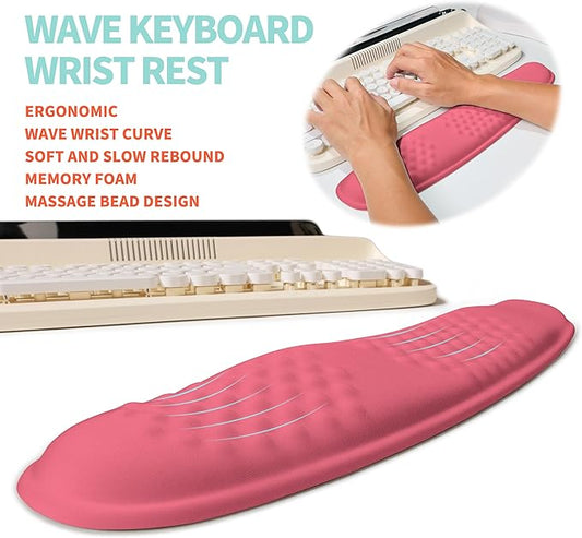 2-in-1 Ergonomic Set, Wave Rise Keyboard Wrist Rest and Massage Bulge Slope Mouse Pad Wrist Support, Cushion Memory Foam Integrated to Relieve Wrist Pain, Muskmelon Pink