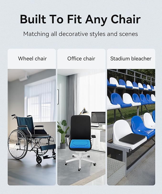 Gel Seat Cushion,Cool Chair Cushion for Office Chairs,Driving Car Seat Cushion Breathable,Wheelchair Cushions for Pressure Relief,Back Pain for Seat Cushion,Chair Pad with No-Slip Cover