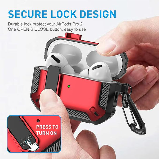 Maxjoy AirPods Pro 2nd/1st Generation Case Cover with Lock, AirPods Pro 2 Protective Case with Keychain Compatible with Apple AirPod Pro2 2023 USB C Cable 2022 Lightning Cable/ Pro1 2019, Red