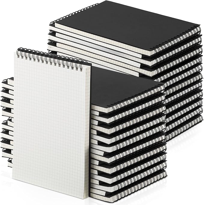 48 Pack Graph Paper Spiral Notepad A5 Top Wirebound Notepad Grid Notebook Steno Pads Memo Notebook Grid Paper 140 Pages for Writing Sketching Drawing Office Supplies (Black)