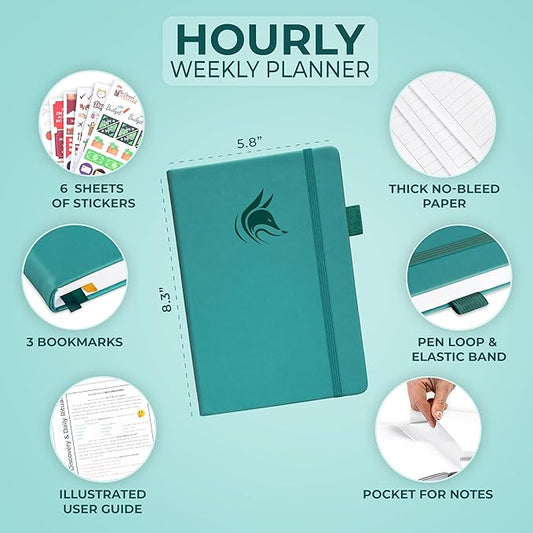 Clever Fox Planner Schedule – Undated Weekly & Monthly Life Planner with Time Slots, Appointment Book & Daily Organizer, A5 (Turquoise)