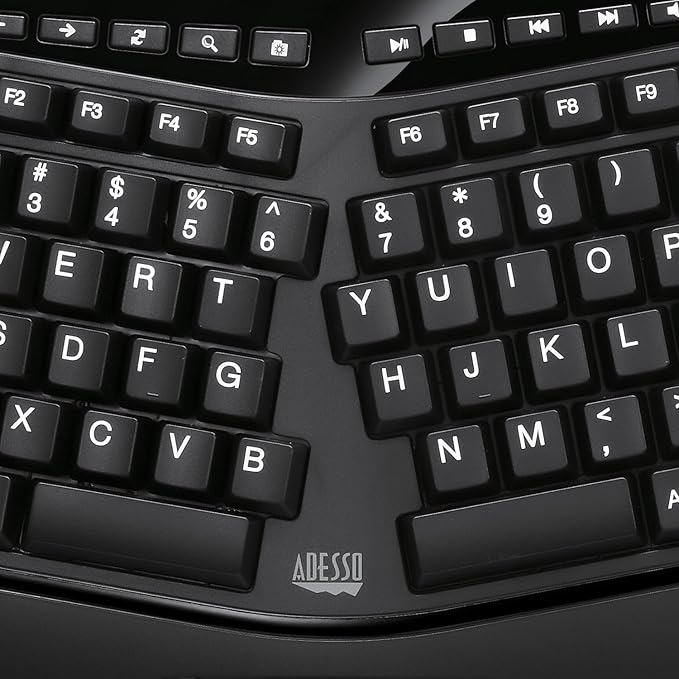 Adesso AKB-450UB - Ergonomic Keyboard with Built-in Touchpad, Wired, Multimedia Hotkeys, Split Keys Design, Built-in Palm Rest for Comfort - Compatible for PC & Windows XP/7/8/10