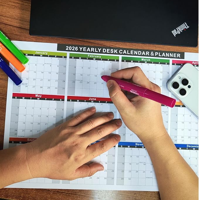 2026 Calendar 3-Pack: 2 Double-Sided Yearly Wall Calendars (Vertical/Horizontal) + 1 Laminated Monthly & Weekly Wet Erase Planner - 11x17 Inch Reversible Desk Calendar for Office, School, Home