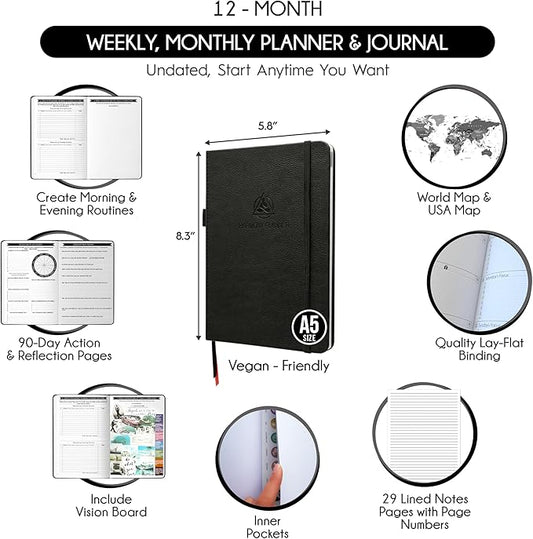 Life & Goal Planner – Undated Daily, Weekly & Monthly Organizer with Habit Tracker, Time Management Tools, and Productivity Journal for Personal Growth and Success