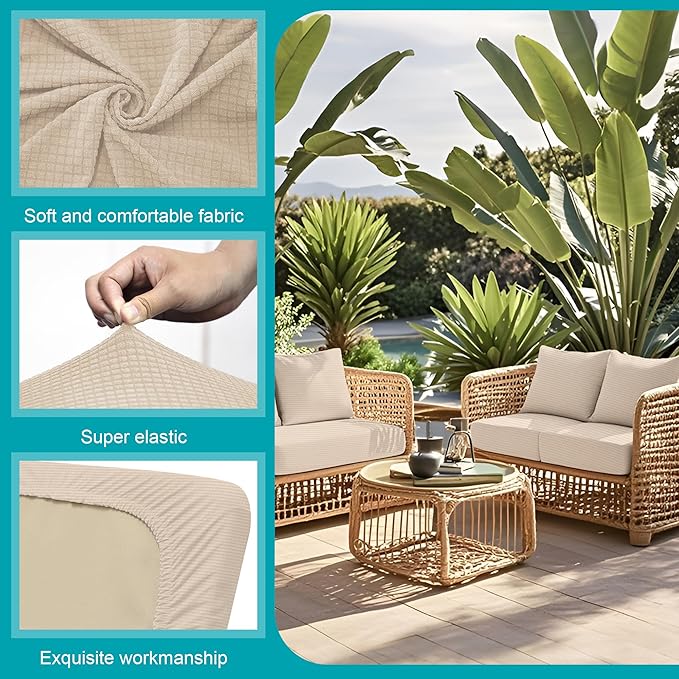 12Pcs Stretch Patio Cushion Covers,Outdoor Couch Covers Replacement,Outdoor Couch & Sofa Slipcovers,for Patio Furniture Cushion Covers,Washable Reusable Furniture Protector (Beige,Cover Only)