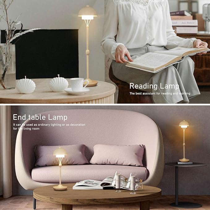 Modern Table Lamp Cordless Portable Desk Lamp, 2700K Stepless Dimming Rechargeable Battery Operated LED Lights for Bedroom, USB-C Charging, Restaurant/Bar/Night Light/Gifts (Sand Gray)