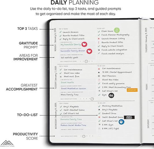 PRODUCTIVITY STORE Pro - Undated, 2025 Planner, 5.8” x 8.3” - The #1 Productivity Planner to Achieve Your 2025 Goals - Planner 2025-2026 - Black - A5