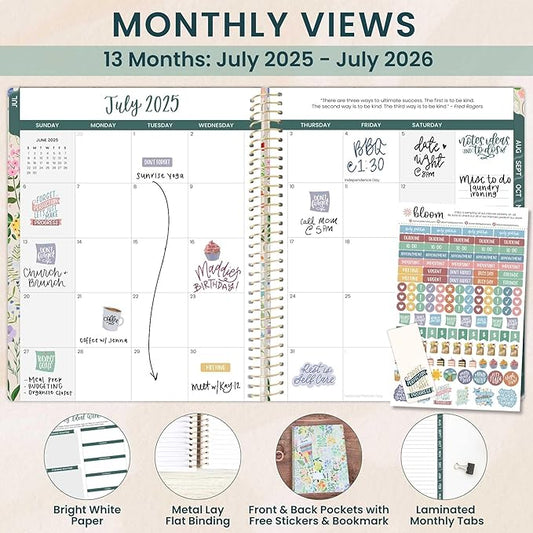 bloom daily planners 2025-2026 (8.5" x 11") Academic Year Day Planner (July 2025 - July 2026) - Weekly & Monthly Dated Agenda Organizer with Stickers & Tabs - Garden Party, Beige
