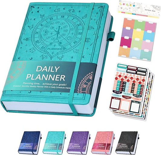 2025 Undated Academic Planner Hardcover (5.5x8.5") - Flexible Weekly & Monthly Organizer with Stickers, Productivity Journal for Students & Professionals(Turquoise)