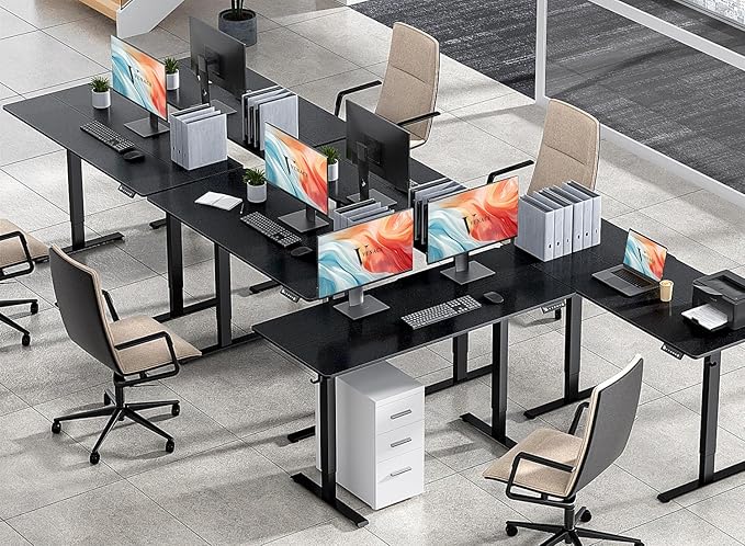 55 x 24 inch Electric Standing Desk Adjustable Height with 4 Wheels, 4 Memory Height Settings, 2 Headphone Hook, Home Office Desk, Splice Board Black