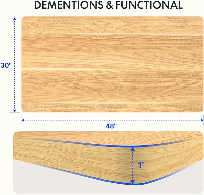 FLEXISPOT EN2 Whole-Piece Standing Desk with Clamp Power Strip, 48 x 30 Electric Stand Up Height Adjustable Desk with Cable Management (Black Frame + 48" Maple Top, 2 Packages)