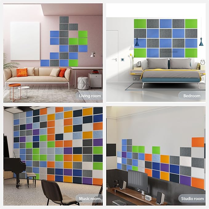 12 Pack Acoustic Panels Self Adhesive Sound Proof Foam, High Density Sound Acoustic Panel, 16X12X0.4 Inch 4:3 Rectangle Panels in Home, Office, Reccording Room, Studio (Moonlight Grey)