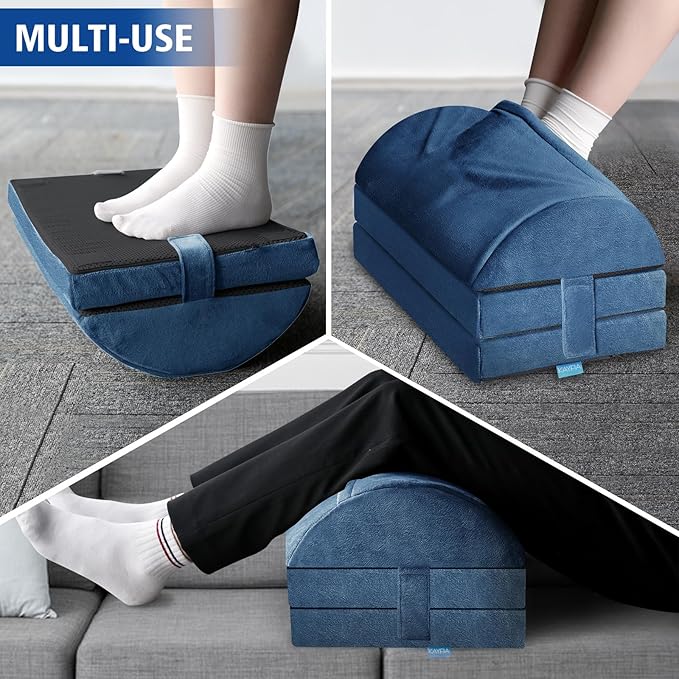 XXL(20in) Foot Rest for Under Desk at Work with 3 Adjustable Heights, Foot Stool with Bamboo Charcoal Foam, Feet Warm Pocket Footrest for Office Gaming Chair, for Leg Support -Blue
