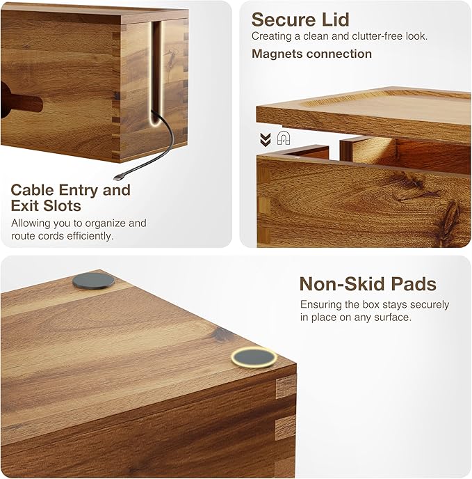 Acacia Large Cable Management Box - 15" L Cord Box Hider Power Strip Box for Power Strip Organizer - Cable Hider Box, Surge Protector Box to Hide Cords - Wire Box Hider for Desk Organization