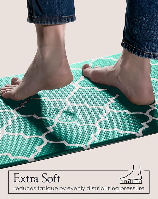 Anti-Fatigue Kitchen Mat Set – 2-Piece Memory Foam Cushioned Mats for Standing – Teal Lantern, 18×30 & 18×60, 0.4 in Thick, Waterproof, Non-Slip – Homergy
