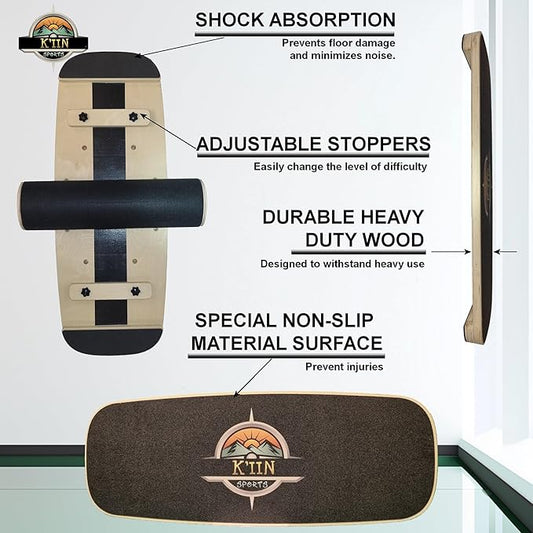 Kiin Balance Board Trainer, adjustable stoppers – Indo Board, Balancing Board for Surfing, Core Training, Wobble Board for Skateboarding, Surfing, Skating, Yoga and Fitness.