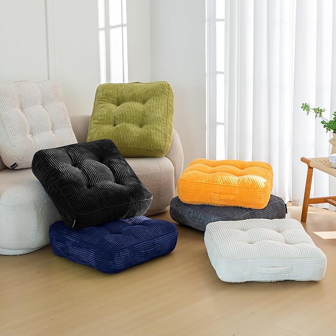 6" Washable Floor Pillow Cushion for Adults, Meditation Cushion Pillow, Large Square Floor Sitting, Removable Tufted Corduroy Cover, for Tatami Living Room or Yoga, 22x22 Inch, Machine Washable
