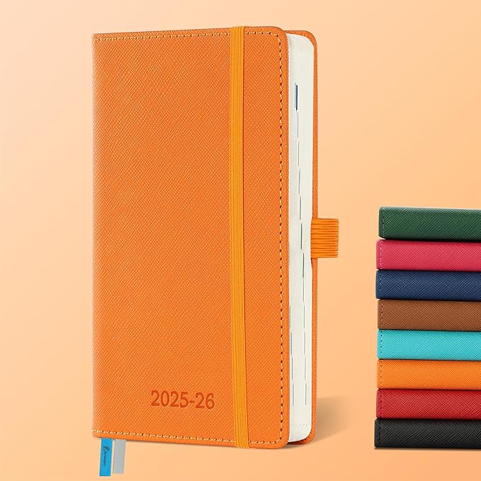 Weekly Monthly 2025-2026 Planner (July 25-Dec 26),6.5"x3.75",18 Months Agenda Plan with Month Tabs & Pocket,Expenses/Note Pages, Academic Calendar with Vegan Leather Cover,Orange