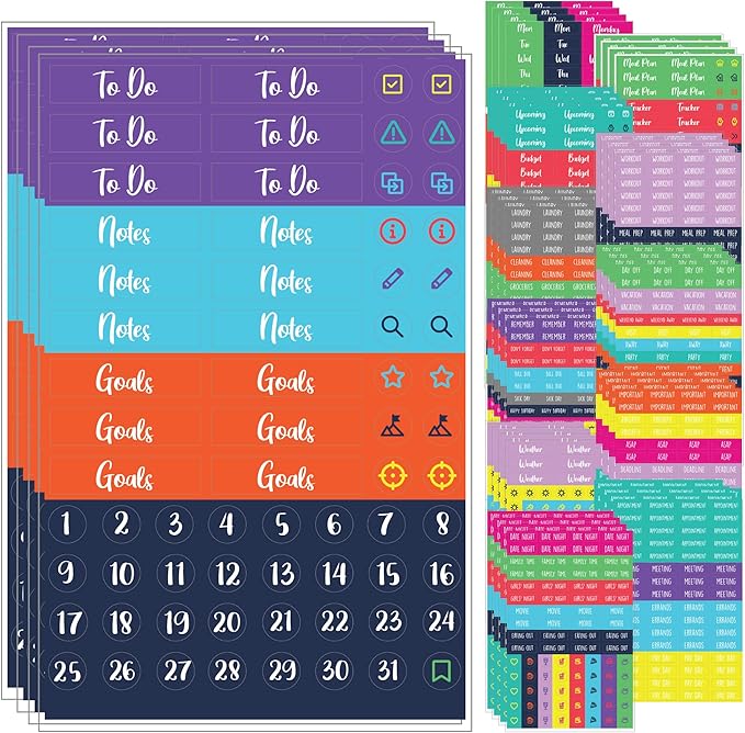 Practical Planner Stickers - Value Pack 48 Sheets, 6 Months of Aesthetic Agenda Stickers for Weekly Planner, Bullet Dot Journal - Planning, Goals, Fitness, Habit Tracking, Days