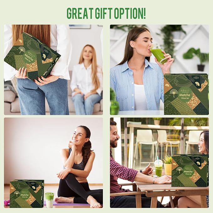 Matcha Whisk Set - 7 PCS Matcha Kit, Matcha Set for Making Breakfast Green Tea Lattes - Matcha Bowl with Spout, Matcha Whisk Holder - Gift for Tea Beginner, Friend, Daughter, Family