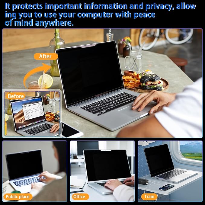 Magnetic Privacy Screen 13.3" 16:9 for Laptops - 2-Sided Removable Anti-Peeping/Anti-Glare, Blue Light Block, UV Protect, Reduce Strain, Fits Chromebook/Lenovo/HP/Dell/Acer/ASUS/XPS
