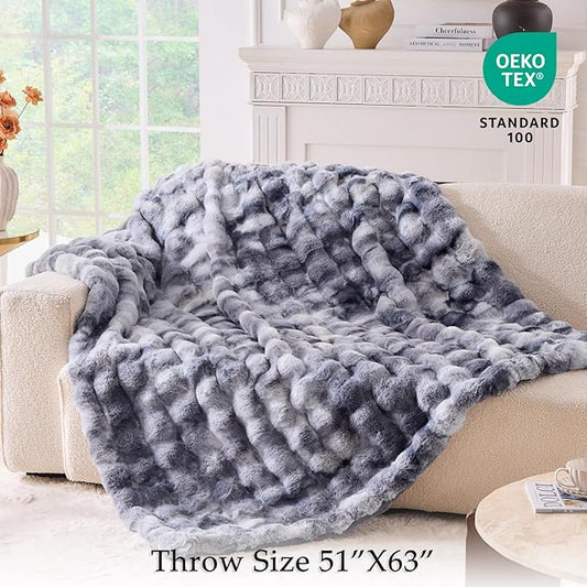 BENVWE Fluffy Faux Fur Throw Blanket for Couch - Soft, Plush, Thick, Cozy, Fuzzy Luxury Minky Bubble Blanket for Home Living Room Decor, Gifts for Women, Tie-dye Light Grey, 51" x 63", 1100GSM