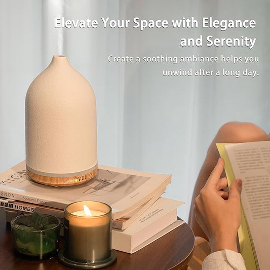 BOXING 250ML Esseantial Oil Diffuser, Ultrasonic Aromatherapy Diffusers for Home & Large Room, 7 Colors of Night Light for Bedroom, Timer, Quiet Operation, Stylish Ceramic, Auto Shut Off, White