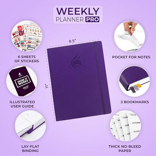 Clever Fox Planner PRO – Weekly & Monthly Life Planner to Increase Productivity, Time Management and Hit Your Goals, 8.5x11″ (Purple)