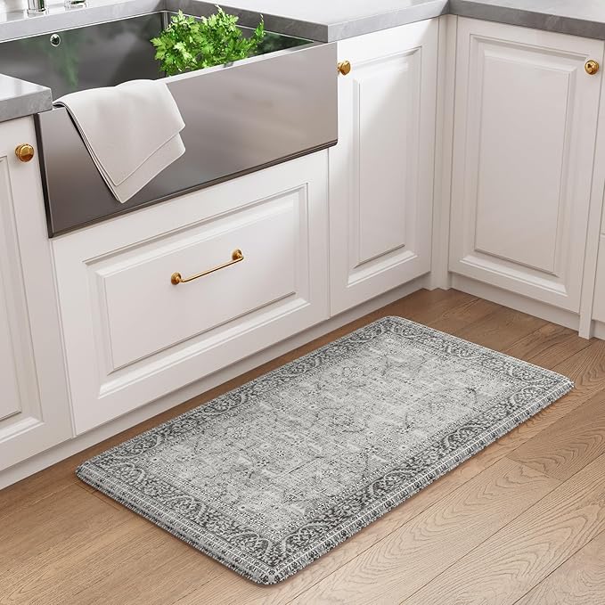 KIMODE Anti Fatigue Kitchen Mat,17.3"x29" Cushioned Vintage Grey Kitchen Rugs Non-Slip,Waterproof Wipe Clean Ergonomic Cushioned Comfort Kitchen Sink Standing Mat for Kitchen,Laundry Floor