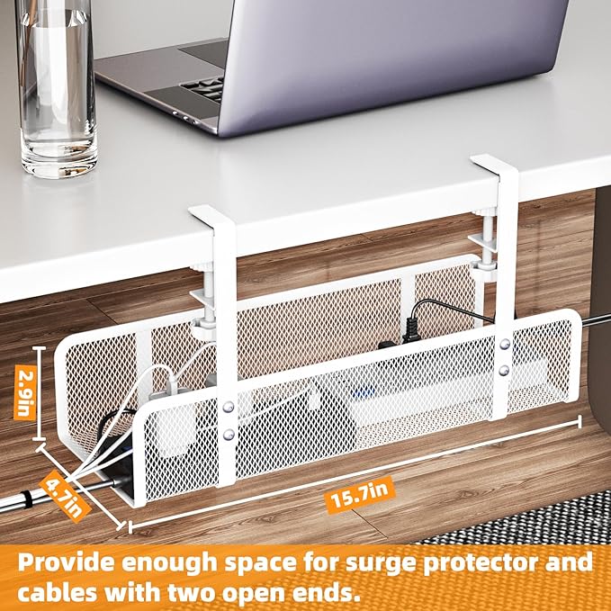 Under Desk Cable Tray - Wire Management Organizer Box, Cord Raceways for Office, Home - No Damage, No Drill