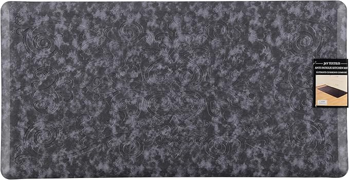 J&V TEXTILES Medallion Embossed Cushioned Anti Fatigue Floor Mat, Thick Non Slip Waterproof Kitchen Rug, Heavy Duty Foam Standing Mat for Kitchen (Navy Blue, 20" X 39")