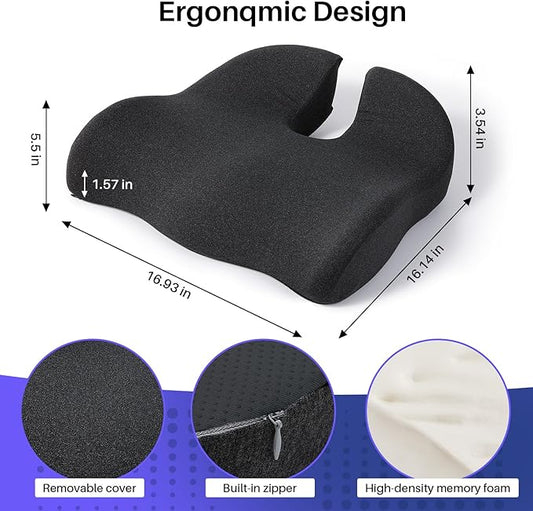 Seat Cushion for Office Chair, Large Thick Seat Cushion for Tailbone Pain Relief, Sciatica & Back Support, Memory Foam Office Chair Cushion for Long Sitting, Coccyx Cushion for Car, Wheelchair