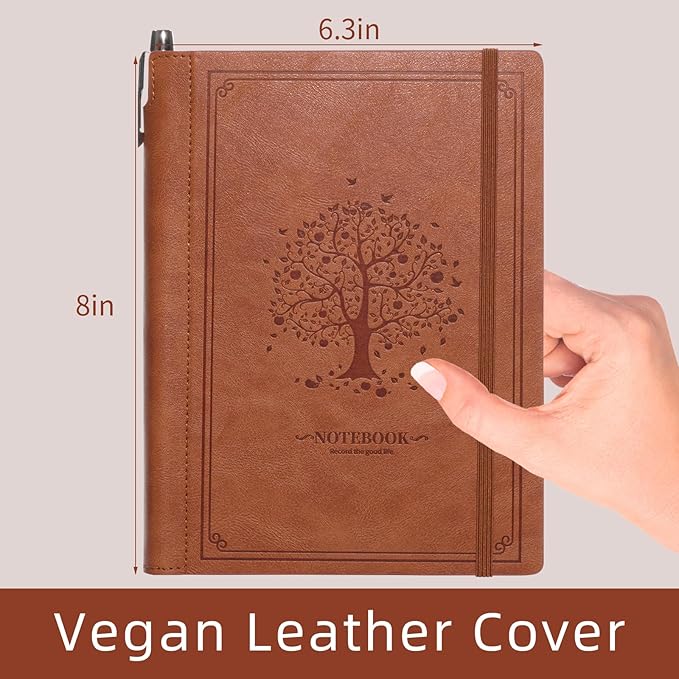 Lined Notebook Journal for Women Men 320 Pages A5 Hardcover Leather with Pen Holder College Ruled Journals for Work Note Taking Travel School Brown