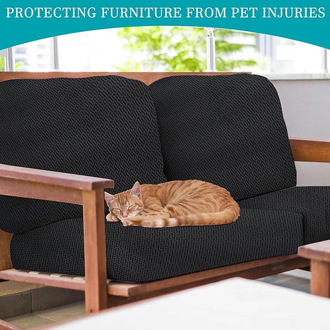 12Pcs Stretch Patio Cushion Covers,Outdoor Couch Covers Replacement,Outdoor Couch & Sofa Slipcovers,for Patio Furniture Cushion Covers,Washable Reusable Furniture Protector (Black,Cover Only)