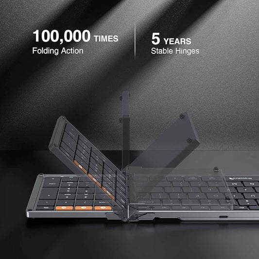 ProtoArc Foldable Bluetooth Keyboard, XK01 Folding Wireless Portable Keyboard with Numeric Keypad, Full-Size Travel Keyboards for iPad Tablet Smartphone Laptop PC Windows iOS Android, Space Gray