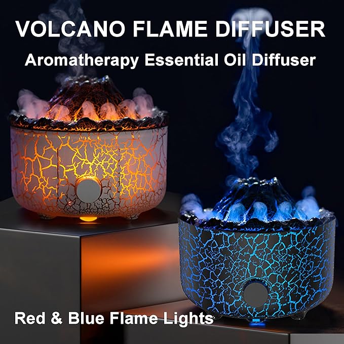Aromatherapy Essential Oil Diffuser, 560ml Ultrasonic Cool Mist Diffuser/Humidifier with Flame & Volcano 2 Mist Mode, for Bedroom,Office,Home, Auto Shut-Off, Remote Control, Gift (Blcak)