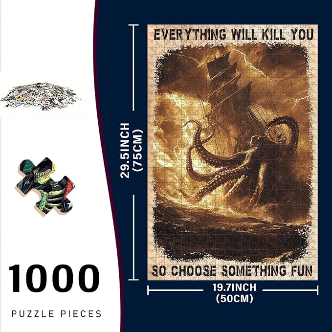 1000 Piece Difficult Wooden Jigsaw Puzzle Everything Will Kill You So Choose Something Adults Kids Challenging Family Game Stress Relief Focus Tool & Educational Toy for Home Decor 29.5x19.7 Inch
