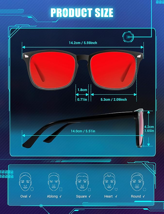 TIJN Sleep Glasses with Blue Green Light Blocking, Red Light Lens for Computer Gaming, Screen Fatigue & UV Protection
