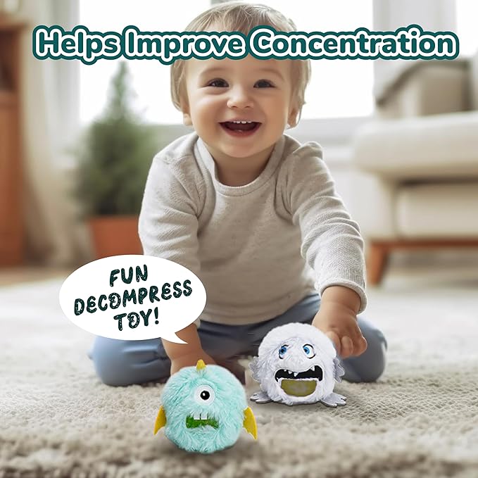 Squishy Toys Stress Balls, Plush Monster Fidget Toys for Kids Adults, Fidget Toys with Squishy Ball Inside Belly for Stress Relief, Calming, Focus, Autism and ADHD