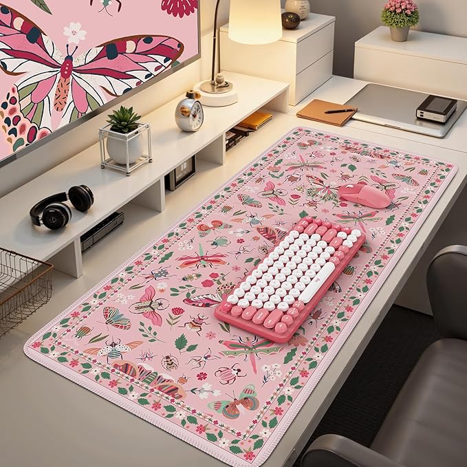iCasso Pink Desk Pad Mat, XXL Large Mouse Pad, Desk Matt for Desktop, Anti-Slip Big Mousepad with Stitched Edges, Mouse Mat for Computer(Pink)