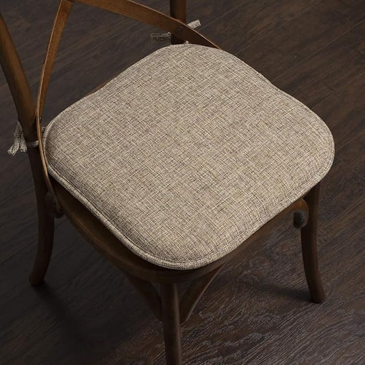 Sweet Home Collection Chair Cushion Memory Foam Pads with Ties Honeycomb Pattern Slip Non Skid Rubber Back Rounded Square 16" x 16" Seat Cover, 6 Pack, Aria Brown