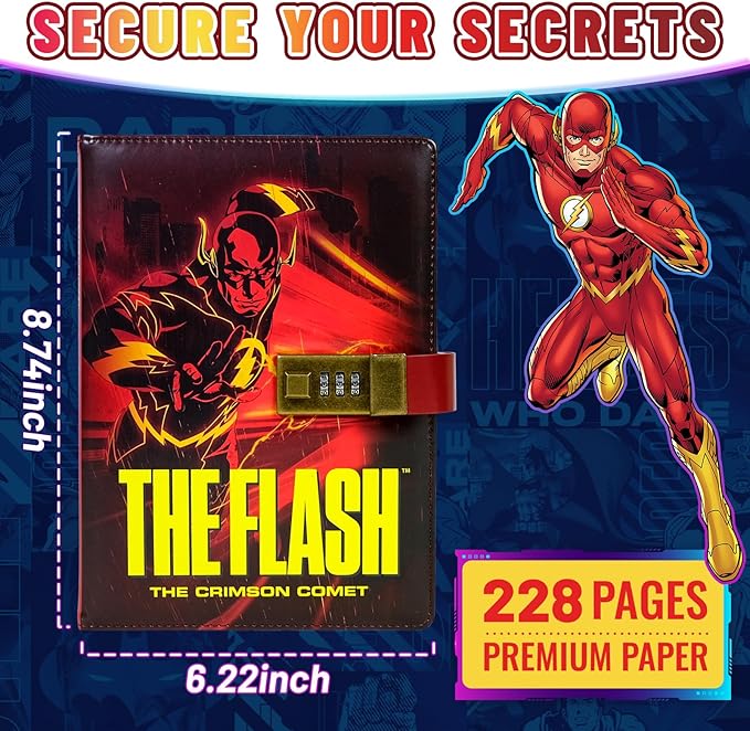 Superhero Diary with Lock for Boys – Comic-Inspired PU Leather Notebook Journal with Lock 228 Pages – Locked Diary Planner Organizer for Boys, Girls, Teens, Fans, School or Gift Use