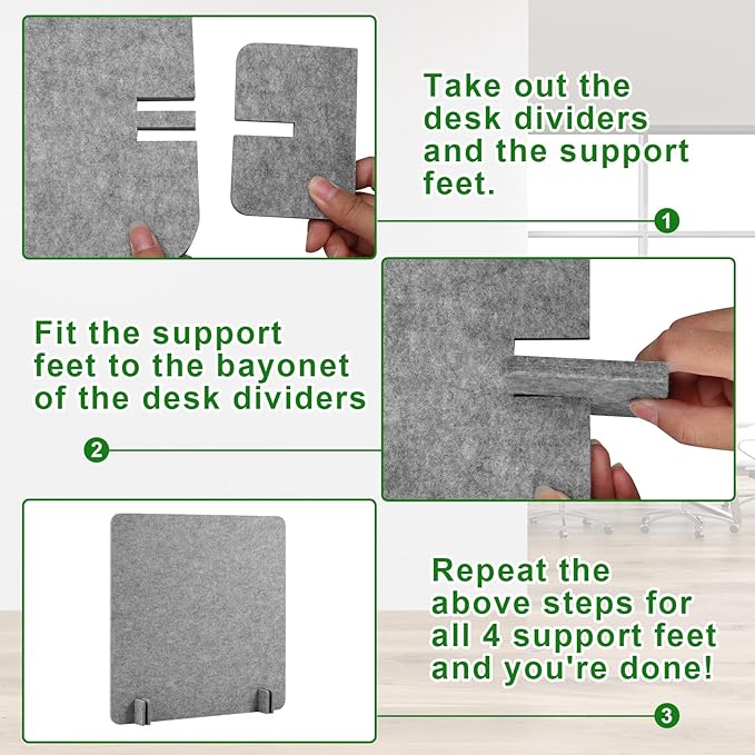 Kisston 6 Pack Acoustic Desk Divider Desk Partition 24 x 24" Stand Up Freestanding Desk Privacy Panel Noise and Visual Distractions Reducing Table Divider for Student Reception Area Office(Light Gray)